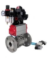 Кран шаровой DN.ru BV3232P(3pc)-FP-F-ISO-H Ду65 Ру25 фланцевый, полнопроходной, трехсоставной, корпус - нерж. сталь SS316, уплотнение - PTFE, с пн.приводом DN.ru PA-SA-130 пн.распределителем 4V320-08 AC220V БПВ AFC2000 БКВ APL-510N-EX