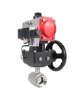 Кран шаровой DN.ru BV3232P(2pc)-FP-T-ISO-H Ду65 Ру40 полнопроходной двухходовой, нержавеющая сталь SS316, внутренняя резьба, PTFE, с пневмоприводом PA-DA-083 двойного действия, с пневмораспределителем 4M310-08 DC24V, с ручным дублером MON2-450-T28-ISO