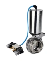 Затвор дисковый поворотный DN.ru WBV3131S-2W-T-H Ду100 Ру10 резьбовой, пищевая нержавеющая сталь 304, уплотнение – Silicon, с пневмоприводом DN.ru PA-SA-85 и пневмораспределителем DN.ru 4V320-08 AC220V