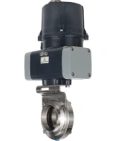 Затвор дисковый поворотный DN.ru WBV3131E-2W-C-H Ду50 Ру10 кламповый, корпус - пищевая нержавеющая сталь AISI 304, диск - нержавеющая сталь AISI 304, уплотнение - EPDM, с электроприводом четвертьоборотным DN.ru QTSA-N-003EM-O0-220VAC с пружинным возвратом