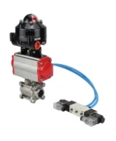 Кран шаровой DN.ru BV3232P(3pc)-FP-W-ISO-H Ду25 Ру63 под приварку, полнопроходной, корпус - нержавеющая сталь SS316, уплотнение - PTFE, с пн.приводом DN.ru PA-DA-052 пн.распределителем 4V320-08 AC220V БКВ APL-510N-EX
