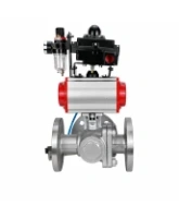 Кран шаровой DN.ru BV3232P(2pc)-FP-3WL-F-ISO-H Ду80 Ру16 HYMT, трехходовой L-тип, полнопроходной, фланцевый, корпус - нержавеющая сталь SS316, с пневмоприводом PA-SA-130, пневмораспределителем 4V320-08 AC220V, БКВ APL-410N EX и БПВ AFC2000