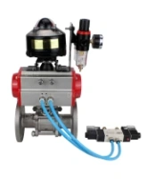 Кран шаровой DN.ru BV3131P(3pc)-FP-F-ISO-H Ду15 Ру40 фланцевый, полнопроходной, трехсоставной, корпус - нерж. сталь SS304, уплотнение - PTFE, с пн.приводом DN.ru PA-DA-052 пн.распределителем 4V320-08 AC220V БПВ AFC2000 БКВ APL-510N-EX