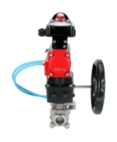 Кран шаровой DN.ru BV3232P(3pc)-FP-W-ISO-H Ду65 Ру25, полнопроходной под приварку, нержавеющая сталь SS316, уплотнение - PTFE, с пневмоприводом PA-DA-083, с пневмораспределителем 4V320-08 AC220V, с БКВ APL-210N, с ручным дублером MON2-450-T28-ISO
