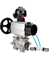 Кран шаровой DN.ru BV3232P(3pc)-FP-SW-ISO-H Ду100 Ру63 полнопроходной, корпус - нержавеющая сталь SS316, под приварку, с пневмоприводом PA-DA-105-1, пневмораспределителем 4V320-08 AC220V, БКВ APL-510N EX