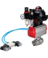 Кран шаровой DN.ru BV3232P(2pc)-FP-T-ISO-H 3″ Ду80 Ру40 полнопроходной двухходовой, нержавеющая сталь SS316, внутренняя резьба, уплотнение - PTFE, с пн.приводом DN.ru PA-SA-130 пн.распределителем 4V320-08 AC220V БПВ AFC2000 БКВ APL-510N-EX