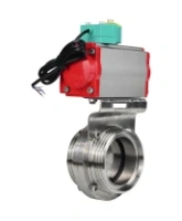 Затвор дисковый поворотный DN.ru WBV3131E-2W-T-H Ду100 Ру10 резьбовой, пищевая нержавеющая сталь 304, уплотнение - EPDM, с пневмоприводом PA-DA-052 и магнитным переключателем ALS200D