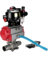Кран шаровой DN.ru BV3232P(3pc)-FP-W-ISO-H LONG Ду32 Ру40 полнопроходной, корпус - нержавеющая сталь 316, уплотнение - PTFE, под приварку, с пневмоприводом DN.ru PA-SA-083, пневмораспределителем 4V320-08 AC220V, БКВ APL-510N EX и БПВ AFC2000