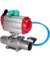 Кран шаровой DN.ru BV3232P(3pc)-FP-W-ISO-H LONG Ду80 Ру25 полнопроходной, корпус - нержавеющая сталь 316, уплотнение - PTFE, под приварку, с пневмоприводом PA-DA-083, пневмораспределителем 4V320-08 AC220V и магнитным переключателем ALS200D
