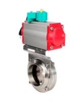 Затвор дисковый поворотный DN.ru WBV3131E-2W-T-H Ду100 Ру10 резьбовой, пищевая нержавеющая сталь 304, уплотнение - EPDM, с пневмоприводом PA-DA-052, пневмораспределителем 4M310-08 AC220V и магнитным переключателем ALS200D