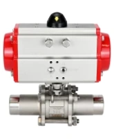 Кран шаровой DN.ru BV3232P(3pc)-FP-W-ISO-H LONG Ду32 Ру40 полнопроходной, корпус - нержавеющая сталь 316, уплотнение - PTFE, под приварку, с пневмоприводом DN.ru PA-DA-052