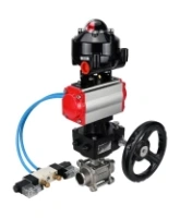 Кран шаровой DN.ru BV3232P(3pc)-FP-W-ISO-H WDVF Ду25 Ру63 полнопроходной, трехсоставной, нерж. сталь 316, PTFE, под приварку, с пневмоприводом PA-DA-052, пн.распределителем 4V320-08 AC220V, БКВ APL-510N EX, ручным дублером MON1-250-T26-ISO