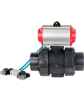 Кран шаровой DN.ru BV4242E-FP-GRM-ISO Дн50 Ру10 полнопроходной, корпус - НПВХ, шар - НПВХ, уплотнение - EPDM, с пневмоприводом PA-SA-065 и пневмораспределителем 4V320-08 AC220V