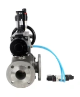 Кран шаровой DN.ru BV3232P(4pc)-FP-3WL-F Ду100 Ру16 полнопроходной трехходовой, фланцевый, корпус - нержавеющая сталь SS316, с пневмоприводом DN.ru PA-DA-105-1 двойного действия, пневмораспределителем 4V320-08 AC220V и БПВ AFC2000