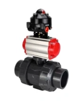 Кран шаровой DN.ru BV4242E-FP-GRM-ISO Дн50 Ру10 полнопроходной, корпус - НПВХ, шар - НПВХ, уплотнение - EPDM, с пневмоприводом PA-SA-065, пневмораспределителем 4M310-08 AC220V и БКВ APL-510N EX