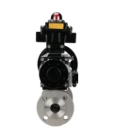 Кран шаровой DN.ru BV3131P(3pc)-FP-F-ISO-H Ду100 Ру16 полнопроходной трехсоставной, фланцевый, нержавеющая сталь 304, уплотнение - PTFE, 22х22, F10, WDVF, с пневмоприводом DN.ru PA-DA-105-1, пневмораспределителем 4M310-08 AC220V и БКВ APL-410N EX