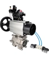 Кран шаровой DN.ru BV3232P(3pc)-FP-SW-ISO-H Ду100 Ру63 полнопроходной, корпус - нержавеющая сталь SS316, под приварку, с пневмоприводом PA-DA-105-1, пневмораспределителем 4V320-08 AC220V, БКВ APL-210N, БПВ AFC2000