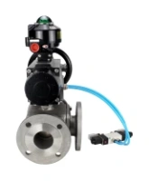 Кран шаровой DN.ru BV3232P(4pc)-FP-3WL-F Ду100 Ру16 полнопроходной трехходовой, фланцевый, корпус - нержавеющая сталь SS316, с пневмоприводом DN.ru PA-DA-105-1 двойного действия, пневмораспределителем 4V320-08 AC220V и БКВ APL-510N EX