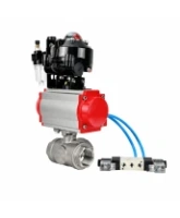 Кран шаровой DN.ru BV3232P(4pc)-SP-3WL-T-ISO-H WDVF Ду40 Ру63 стандартнопроходной, 3-ходовой L-тип, внутренняя резьба, нержавеющая сталь AISI 316, PTFE, с пневмоприводом PA-SA-130, пневмораспределителем 4V320-08 AC220V, БКВ APL-510N EX и БПВ AFC2000