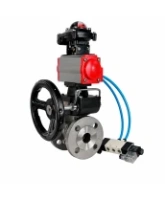 Кран шаровой DN.ru BV3232P(2pc)-FP-F-ISO-H Ду65 Ру16 полнопроходной фланцевый, корпус - нержавеющая сталь SS316, уплотнение - PTFE, с пневмоприводом PA-DA-083, пневмораспределителем 4M320-08 AC220V, БКВ APL-210N и ручным дублером MON2-450-T28-ISO
