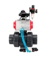 Кран шаровой DN.ru BV4242E-FP-GRM-ISO Дн50 Ру10 полнопроходной, корпус - НПВХ, шар - НПВХ, уплотнение - EPDM, с пневмоприводом PA-DA-052, пневмораспределителем 4V320-10 AC220V, БКВ APL-210N и БПВ AFC2000