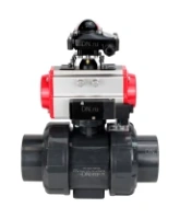 Кран шаровой DN.ru BV4242E-FP-GRM-ISO Дн50 Ру10 полнопроходной, корпус - НПВХ, шар - НПВХ, уплотнение - EPDM, с пневмоприводом PA-SA-065, пневмораспределителем 4M310-08 AC220V и БКВ APL-210N