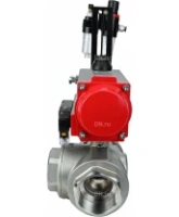Кран шаровой DN.ru BV3232P(4pc)-SP-3WL-T-ISO-H Ду100 Ру40 стандартнопроходной трехходовой L-тип, нержавеющая сталь SS316, внутренняя резьба, уплотнение - PTFE, с пн.приводом DN.ru PA-DA-083 c пн.распределителем DN.ru 4M310-08 AC220V и БПВ AFC2000