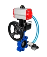 Затвор дисковый поворотный DN.ru WBV1631E-2W-Fb-H Ду125 Ру16 LUG корпус - чугун QT450, диск - нержавеющая сталь 304, уплотнение - EPDM, с пневмоприводом DN.ru PA-DA-105, пневмораспределителем 4V320-08 AC220V и редуктором MON3-700-T38-ISO