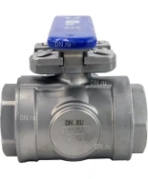 Кран шаровой DN.RU BV3232P(4pc)-SP-3WL-T-ISO-H Ду100 Ру40, 3-ходовой L-тип стандартнопроходной, внутренняя резьба, уплотнение - PTFE, материал корпуса - нержавеющая сталь SS316 с ISO фланцем и рукояткой