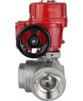 Кран шаровой DN.ru BV3232P(4pc)-SP-3WL-T-ISO-H Ду100 Ру40 стандартнопроходной трехходовой L-тип, нержавеющая сталь SS316, внутренняя резьба, уплотнение - PTFE, с 1/4-оборотным электроприводом DN.ru QT-EX-010M-O2-220VAC-У1