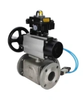 Кран шаровой DN.ru BV3232P(4pc)-FP-3WL-F Ду100 Ру16 полнопроходной трехходовой, фланцевый, корпус - нержавеющая сталь SS316, с пневмоприводом DN.ru PA-DA-105-1 двойного действия, пневмораспределителем 4V320-08 AC220V и БКВ APL-410N EX