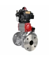 Кран шаровой DN.ru BV3232P(2pc)-FP-3WL-F-ISO-H Ду80 Ру16 HYMT трехходовой L-тип, полнопроходной, фланцевый, корпус - нержавеющая сталь AISI316, с пневмоприводом PA-SA-130, пневмораспределителем 4M320-08 AC220V, БКВ APL-410N EX и БПВ AFC2000