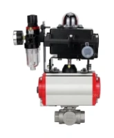 Кран шаровой DN.ru BV3232P(4pc)-SP-3WL-T-ISO-H Ду100 Ру40 стандартнопроходной трехходовой L-тип, нержавеющая сталь SS316, внутренняя резьба, PTFE, пн.приводом PA-DA-083, пн.распределителем 4M310-08 AC220V, БКВ APL-410N EX и БПВ AFC2000