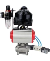 Кран шаровой DN.ru BV3232P(3pc)-FP-W-ISO-H Ду25 Ру63 полнопроходной двухходовой, нержавеющая сталь SS316, под приварку, уплотнение - PTFE, с пн.приводом DN.ru PA-DA-052 пн.распределителем 4V320-08 AC220V БПВ AFC2000 БКВ APL-510N-EX