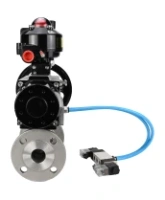 Кран шаровой DN.ru BV3131P(3pc)-FP-F-ISO-H Ду100 Ру16 полнопроходной трехсоставной, фланцевый, нержавеющая сталь 304, PTFE, 22х22, F10, WDVF, с пневмоприводом PA-DA-105-1, пневмораспределителем 4V320-08 AC220V, БКВ APL-510N EX и БПВ AFC2000