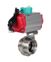 Затвор дисковый поворотный DN.ru WBV3131S-2W-T-H Ду40 Ру10 резьбовой, пищевая нержавеющая сталь 304, уплотнение - Silicon, с пневмоприводом PA-DA-052, пневмораспределителем 4M310-08 AC220V и магнитным переключателем ALS200D