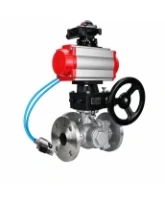 Кран шаровой DN.ru BV3232P(2pc)-FP-3WL-F-ISO-H Ду20 Ру16 HYMT, трехходовой L-тип, полнопроходной, фланцевый, нержав.сталь SS316, с пневмоприводом PA-DA-052, пневмораспределителем 4V320-08 AC220V, ручным дублером MON1-250-T26-ISO и БКВ APL-210N