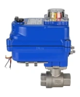 Кран шаровой DN.ru BV3232P(2pc)-FP-T-ISO-H 3/8″ Ду10 Ру63 полнопроходной двухходовой, нержавеющая сталь SS316, внутренняя резьба, уплотнение - PTFE, с электроприводом четвертьоборотным DN.ru QT-N-003EM-O1-12VDC-У1 blue