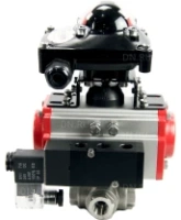 Кран шаровой DN.ru BV3232P(4pc)-SP-3WL-T-ISO-H Ду15 Ру63 стандартнопроходной трехходовой L-тип, нерж. сталь SS316, внутренняя резьба, уплотнение - PTFE, пн.приводом PA-DA-052, пн.распределителем 4M310-08 AC220V и БКВ APL-210N