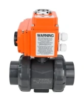Кран шаровой DN.ru BV4242E-FP-GRM-ISO Дн50 Ру10 полнопроходной, клеевой с разборным муфтовым соединением, корпус - НПВХ, шар - НПВХ, уплотнение - EPDM, с электроприводом DN.ru QT-N-003EM-O1-24VDC-У1 HARK