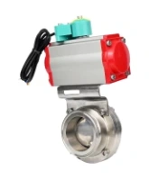Затвор дисковый поворотный DN.ru WBV3131S-2W-T-H Ду40 Ру10 резьбовой, корпус - пищевая нержавеющая сталь 304, уплотнение - Silicon, с пневмоприводом PA-SA-065 и магнитным переключателем ALS200D