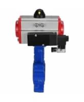 Затвор дисковый поворотный DN.ru WBV1616E-2W-Fb-H Ду100 Ру16 LUG корпус - чугун QT450, диск - чугун QT450, уплотнение - EPDM, с пневмоприводом DN.ru PA-DA-083 и пневмораспределителем 4M310-08 AC220V