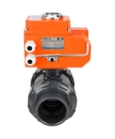 Кран шаровой DN.ru BV4242E-FP-GRM-ISO Дн50 Ру10 полнопроходной, клеевой с разборным муфтовым соединением, корпус - НПВХ, шар - НПВХ, уплотнение - EPDM, с электроприводом DN.ru QT-N-003EM-O1-24VDC-У1 HARK