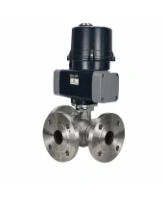 Кран шаровой DN.ru BV3232P(2pc)-FP-3WL-F-ISO-H Ду20 Ру16 HYMT, трехходовой L-тип, полнопроходной, фланцевый, корпус - нержавеющая сталь SS316, с электроприводом QTSA-N-003EM-O0-220VAC с пружинным возвратом