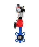 Затвор дисковый поворотный DN.ru WBV1132N-2W-Fb-H Ду125 Ру16, корпус - чугун GG25, диск - нержавеющая сталь 316L, уплотнение - NBR, с пневмоприводом DN.ru PA-SA-140 с возвратными пружинами, пневмораспределителем 4M310-08 AC220V, БПВ AFC2000