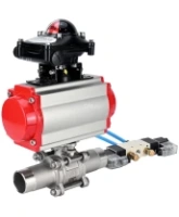 Кран шаровой DN.ru BV3232P(3pc)-FP-W-ISO-H LONG Ду32 Ру40 полнопроходной, корпус - нержавеющая сталь 316, уплотнение - PTFE, под приварку, с пневмоприводом DN.ru PA-SA-083, пневмораспределителем 4V320-08 AC220V и БКВ APL-210N