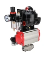 Кран шаровой DN.ru BV3232P(4pc)-SP-3WL-T-ISO-H 1/2″ Ду15 Ру63 стандартнопроходной трехходовой L-тип, нержавеющая сталь SS316, внутренняя резьба, уплотнение - PTFE, пн.привод DN.ru PA-DA-052 пн.распределитель 4M310-08 AC220V БПВ AFC2000 БКВ APL-510N-EX