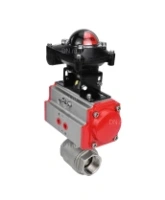 Кран шаровой DN.ru BV3232P(2pc)-FP-T-ISO-H 3“ Ду80 Ру40 полнопроходной двухходовой, нержавеющая сталь SS316, внутренняя резьба, уплотнение - PTFE, с пневмоприводом с возвратными пружинами DN.ru PA-SA-130 и БКВ APL-410N EX