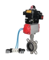 Затвор дисковый поворотный DN.ru WBV3131N-2W-Fb-H Ду65 Ру16, корпус - нержавеющая сталь 304, диск - нержавеющая сталь 304, уплотнение - NBR, с пневмоприводом DN.ru PA-DA-065, пневмораспределителем DN.ru 4V320-10 AC220V и БКВ DN.ru APL-410N EX