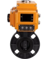 Затвор дисковый поворотный DN.ru WBV4242E-2W-Fb-ISO Дн80 Ру10 межфланцевый, корпус - НПВХ, диск - НПВХ, уплотнение - EPDM, с электроприводом DN.ru QT-N-005EM-B1-220VAC-У1 DAR c датчиком обратной связи и входным управляющим сигналом 0-10